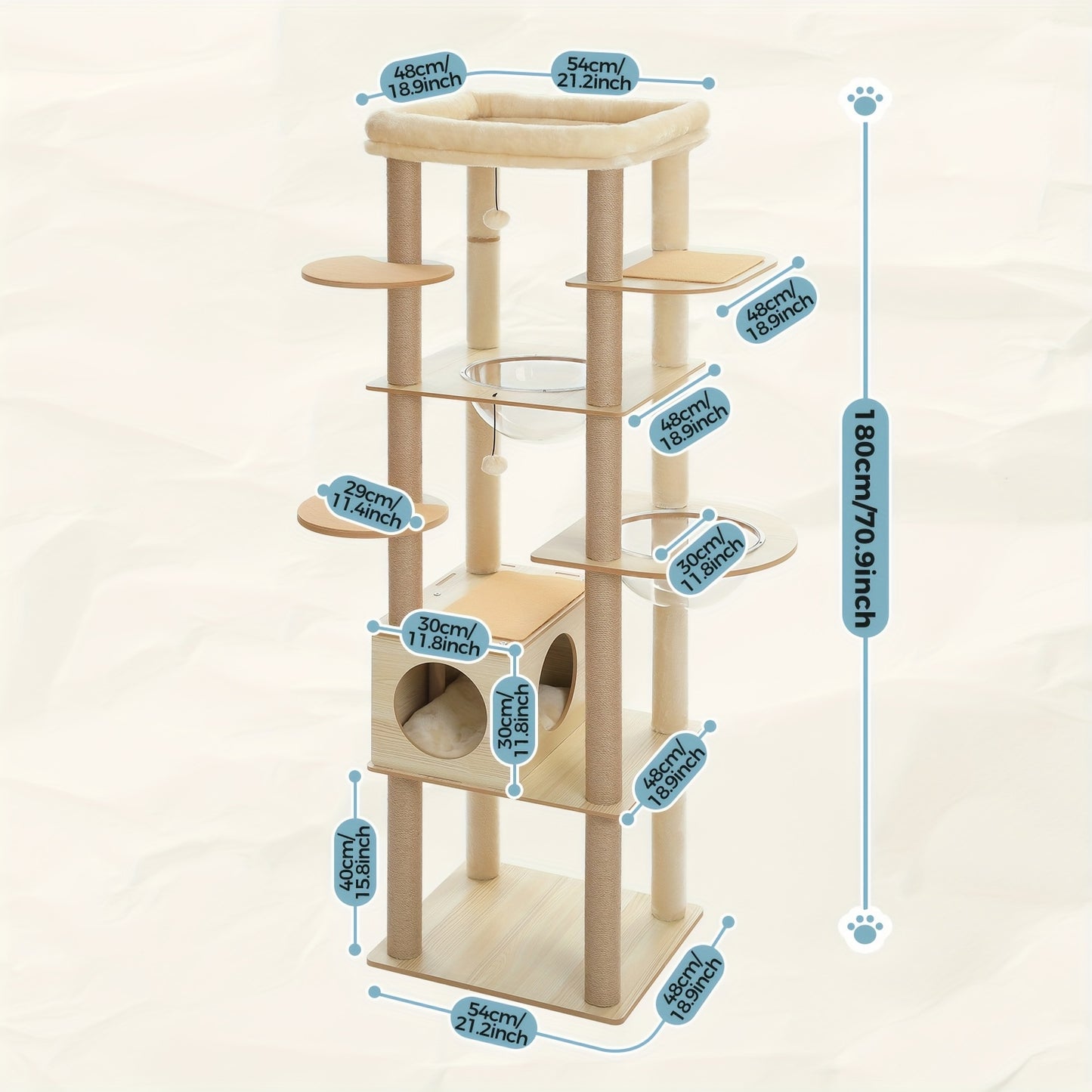 Krabpaal – Kattenboom – Kattenhuis – Kattentoren – Krabmeubel – 180 cm Hoog – Robuuste Houten Constructie