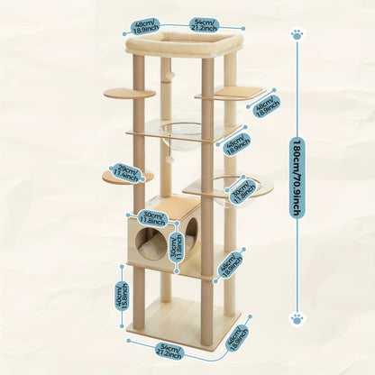 Krabpaal – Kattenboom – Kattenhuis – Kattentoren – Krabmeubel – 180 cm Hoog – Robuuste Houten Constructie