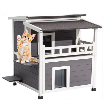 Kattenhuis – Buitenhuis Kattenhok – Kattenverblijf – Kattenhuisje – 2-Verdiepingen Houten Kattenhuis – Geïsoleerd Met Schuim – Weerbestendig En Ruim Voor 1-3 Katten