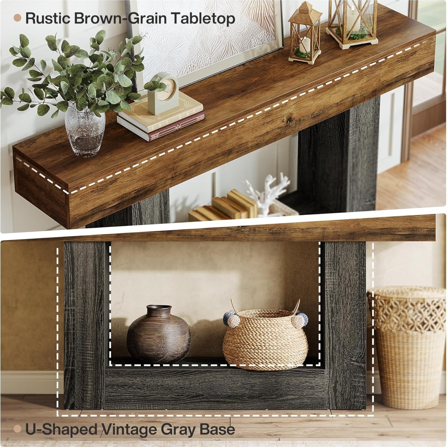 Sidetable – Haltafel – Banktafel – Bijzettafel – Tv-meubel – Landelijke stijl – 160 cm breed – Verstelbare poten