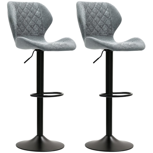 Barkrukken – Barstoelen – Keukenkrukken – Hoogkrukken – Krukken Set – Donkergrijs Chenille – Verstelbare Zithoogte 60-81 cm – 360° Draaibaar