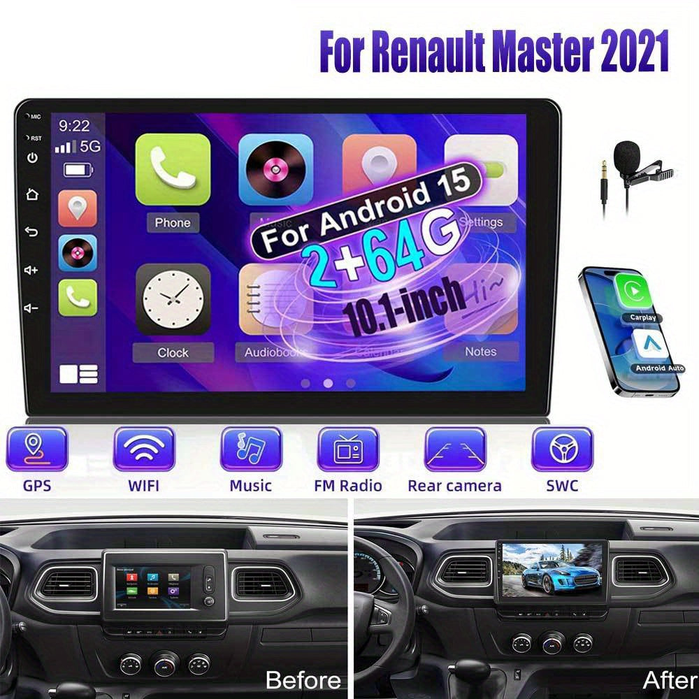 Car Stereo Renault Master – Autoradio – Multimedia Systeem – Navigatie Unit – Dashbord Headunit – 10,1 Inch HD Touchscreen – Draadloos CarPlay & Android Auto – Inclusief AHD Achteruitrijcamera & Stuurbediening