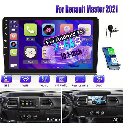 Car Stereo Renault Master – Autoradio – Multimedia Systeem – Navigatie Unit – Dashbord Headunit – 10,1 Inch HD Touchscreen – Draadloos CarPlay & Android Auto – Inclusief AHD Achteruitrijcamera & Stuurbediening
