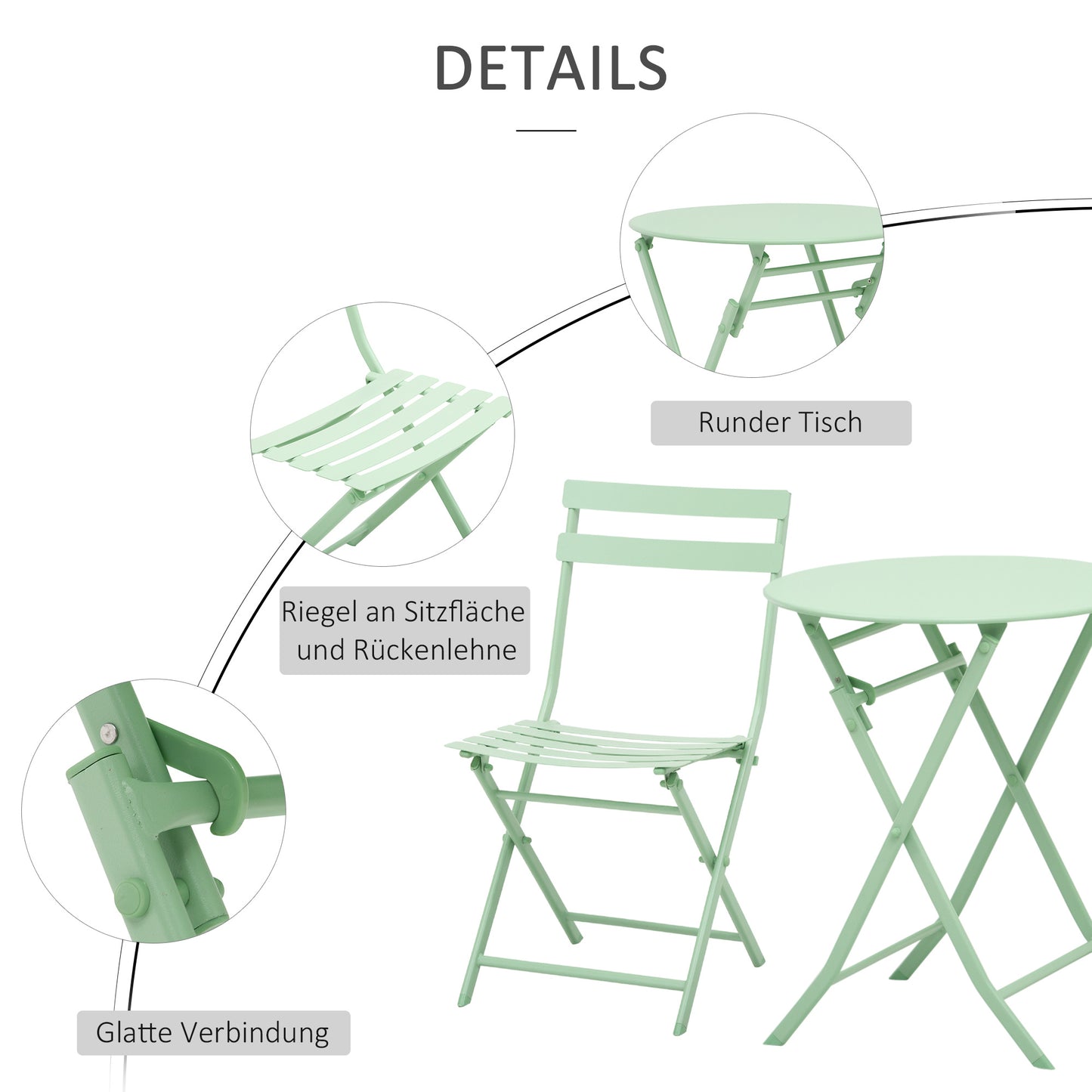 3-Delige Tuinset – Balkonset – Bistroset – Inklapbare Tuinmeubels – Tuinstoelen – Groen – compact & inklapbaar – duurzaam gepoedercoat metaal