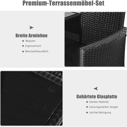 Tuinbank – 2-Persoons Bank – Balkonbank – Buitenbank – Rattan Bank – Inclusief Kussens – Weerbestendig PE-Rattan – Met Ingebouwde Tafel – Wit – 138x61x85 cm