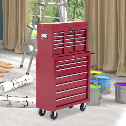Gereedschapswagen – Werkstattwagen – Opberkkast – Mobiele Toolbox – Rolwagen – 16 Laden Met Slot – Stevig Stalen Frame Rood