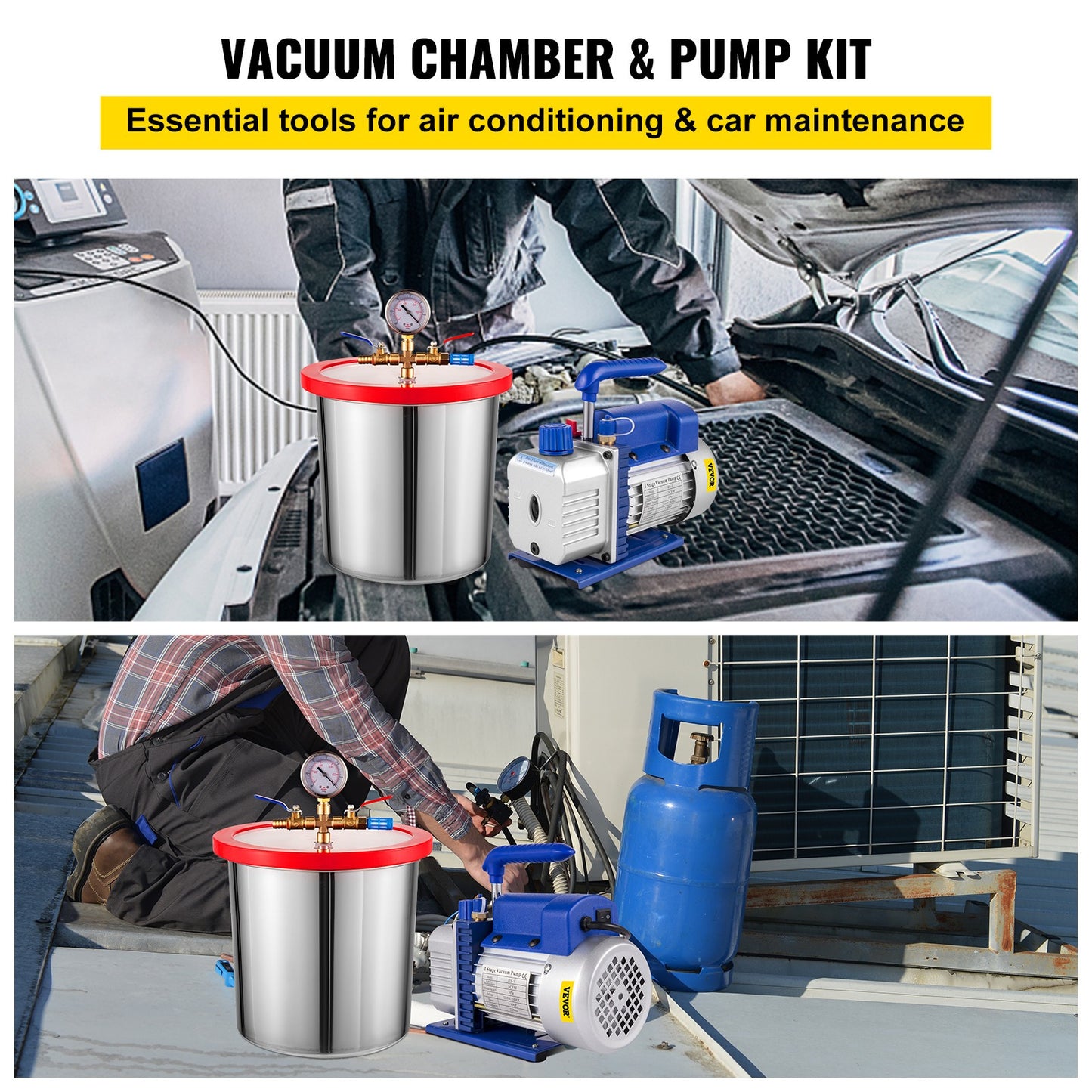 Vacuümpomp – Vacuümpompset – Vacuümpomp Kit – Vacuümsysteem – Vacuümkamer – 13 Liter RVS Kamer – 1/4 HP 3 CFM Motorvermogen