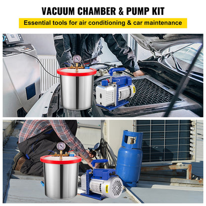 Vacuümpomp – Vacuümpompset – Vacuümpomp Kit – Vacuümsysteem – Vacuümkamer – 13 Liter RVS Kamer – 1/4 HP 3 CFM Motorvermogen
