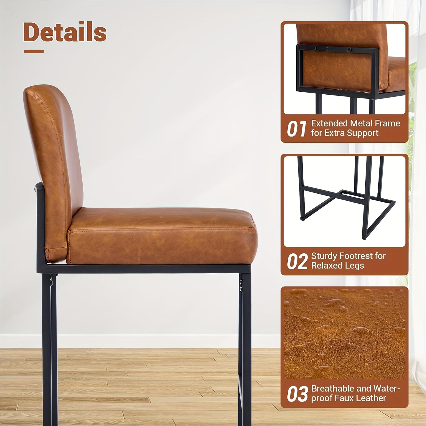 Barstoel – Barkruk – Barstoel Set – Barkrukken – Keukenstoel – Set Van 2 – Retro Design – Zithoogte 60,96 cm – PU Lederen Zitting Met Rugleuning – Stalen Zwart Frame – Eenvoudige Montage – Comfortabel & Stevig