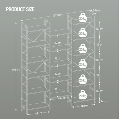 Boekenkast – Staande Plank – Wandrek – Boekenplank – Opbergkast – 17 Planken – Verstelbare Hoogte – 24x152x186 cm – Draagvermogen 340 kg - Witte Eikenkleur