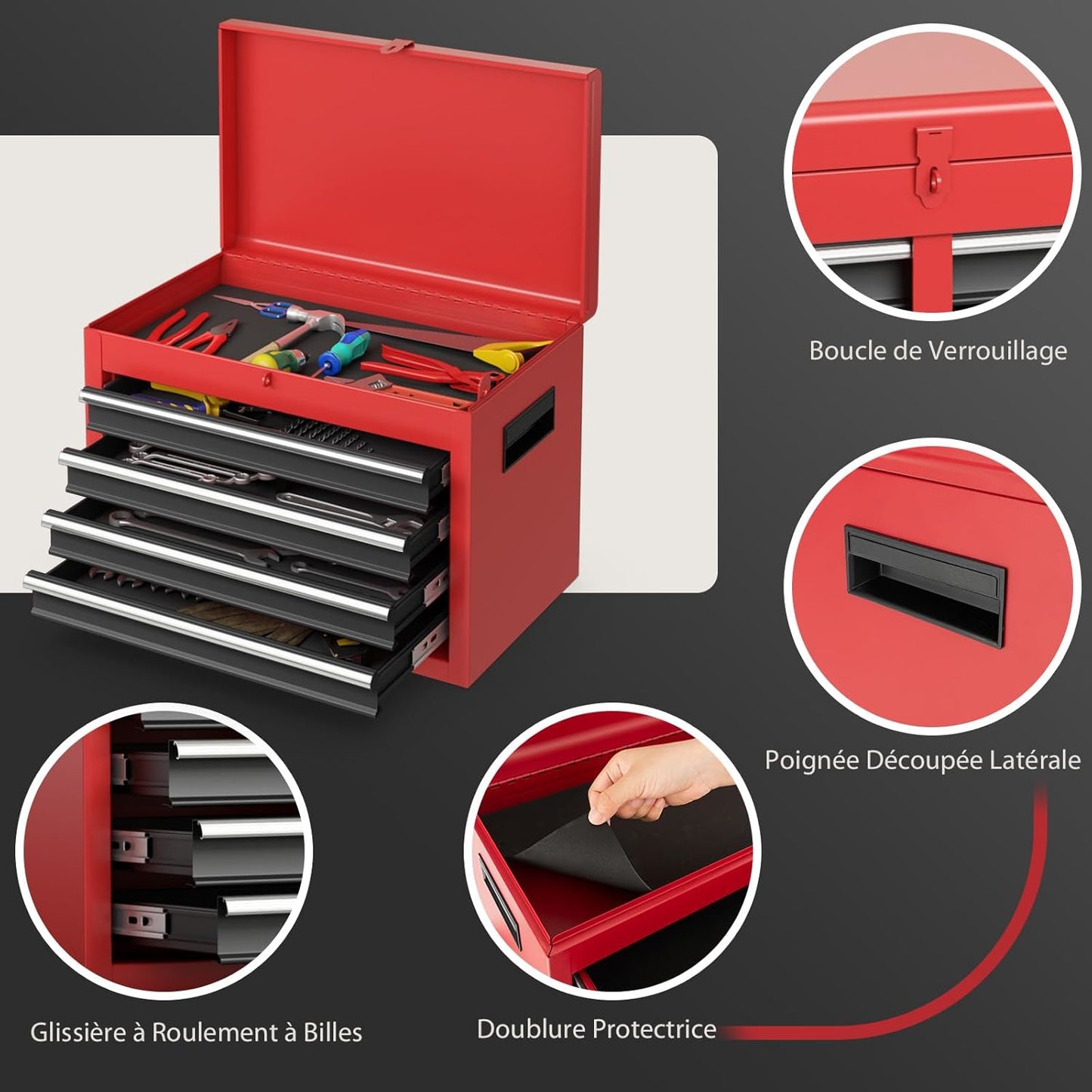 Gereedschapskist – Gereedschapskoffer – Toolbox – Gereedschapswagen – Gereedschapskist op wielen – 5 Laden – Robuust Metaal met Automatische Vergrendeling