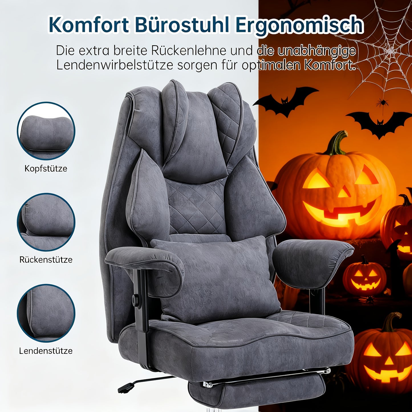 Ergonomische Bureaustoel – Kantoostoel – Gamestoel – Werkstoel – Executive Stoel – Verstelbare Zithoogte – Uitschuifbare Voetensteun – Mesh Zwart – Draagvermogen 200 kg