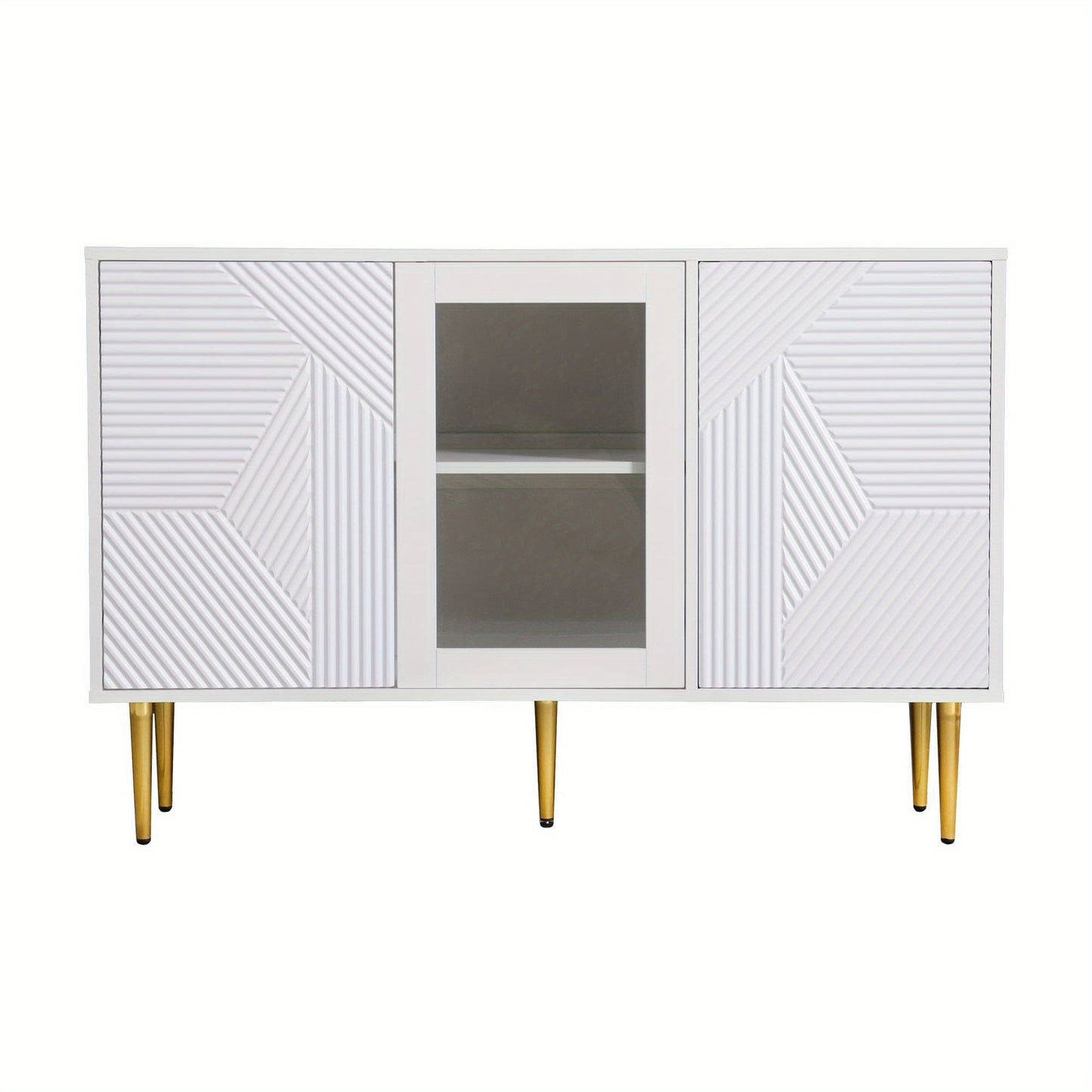 Dressoirkast – Opbergkast – Kast – Buffetkast – Wandkast – Wit – 120 cm – 3 Glazen Deuren Met Metalen Poten