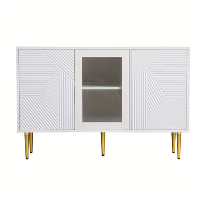 Dressoirkast – Opbergkast – Kast – Buffetkast – Wandkast – Wit – 120 cm – 3 Glazen Deuren Met Metalen Poten