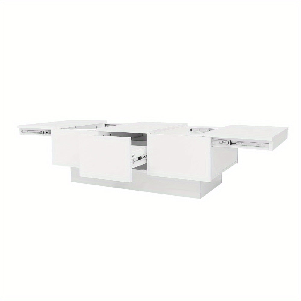 Salontafel – Koffietafel – Witte Tafel – Salontafels – Dressoir – Hoogglans Wit – Schuifbaar Tafelblad – Met 2 Lades en Verborgen Opbergruimte – 100x55x35 cm