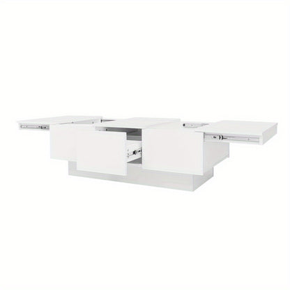 Salontafel – Koffietafel – Witte Tafel – Salontafels – Dressoir – Hoogglans Wit – Schuifbaar Tafelblad – Met 2 Lades en Verborgen Opbergruimte – 100x55x35 cm