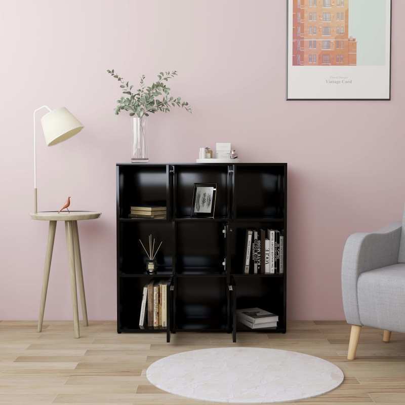 Zwarte Houten Boekenkast – Boekenkast Meubel – Staande Plank – Opbergrek – Wandkast – 90x30x90 cm – 6 Vak Compartimenten – Vrijstaand Modern Design