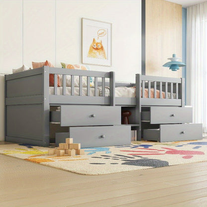 Halfhoogslaper – Hoogslaper – Bed met Opberglades – Stapelbed – Platformbed – Stevig Massief Grenenhout – Ruimtebesparend 90x200 cm Grijs