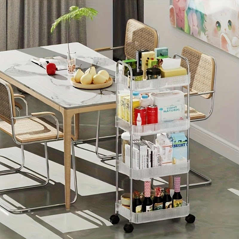 Space-Saving 4-Tier Acrylic Rolling Storage Cart with Stainless Steel Handles - Lightweight, Polished Finish for Kitchen, Bathroom, Living Room - 39.88cm x 28.96cm x 95.0cm, Includes Accessory Bag & Instruction Manual, Versat