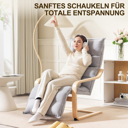 Loungestoel – Fauteuil – Relaxstoel – Kamerstoel – Armstoel – Lichtgrijs – Verstelbare Voetensteun – Berkenhout Frame