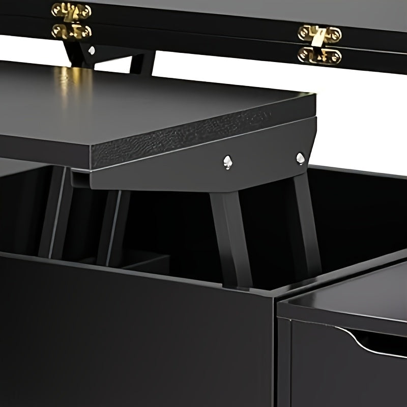 Salontafel – Multifunctionele Tafel – Uitklapbare Tafel – Eettafel – Bijzettafel – Verstelbare Hoogte – Inclusief 4 Opbergkrukken Zwart