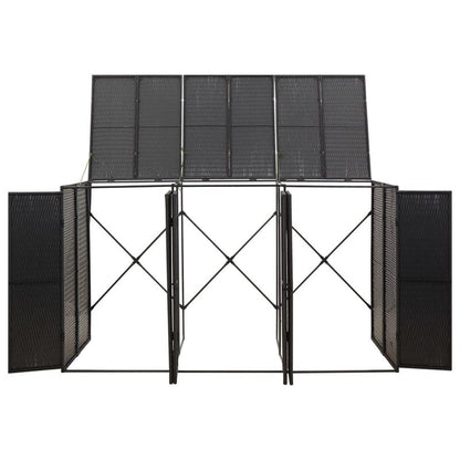 Afvalbak Buiten – Vuilnisbak Tuin – Afvalcontainer Recycling – Prullenbak Buiten – Grote Afvalbak 3 Compartimenten – Weerbestendig PE-Rattan – Afmeting 207x80x117 cm