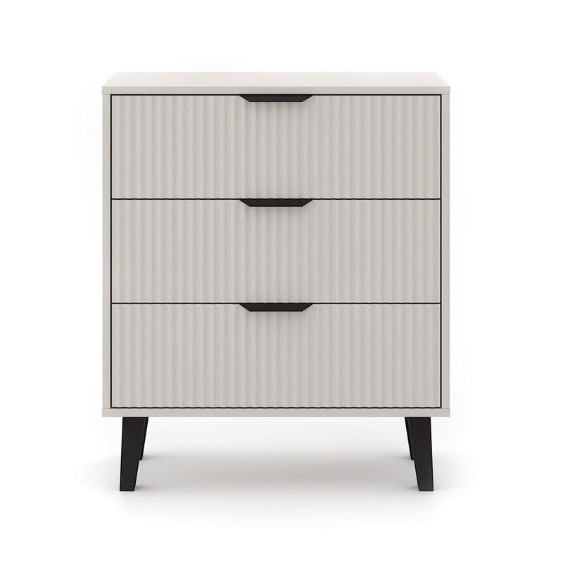 Ladekast – Dresser – Ladekastje – Opbergmeubel – Kabinet – Cashmere Beige Kleur – 3 Ruime Lades – Geribbelde Fronten – Zwarte Poten