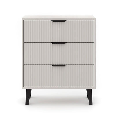 Ladekast – Dresser – Ladekastje – Opbergmeubel – Kabinet – Cashmere Beige Kleur – 3 Ruime Lades – Geribbelde Fronten – Zwarte Poten