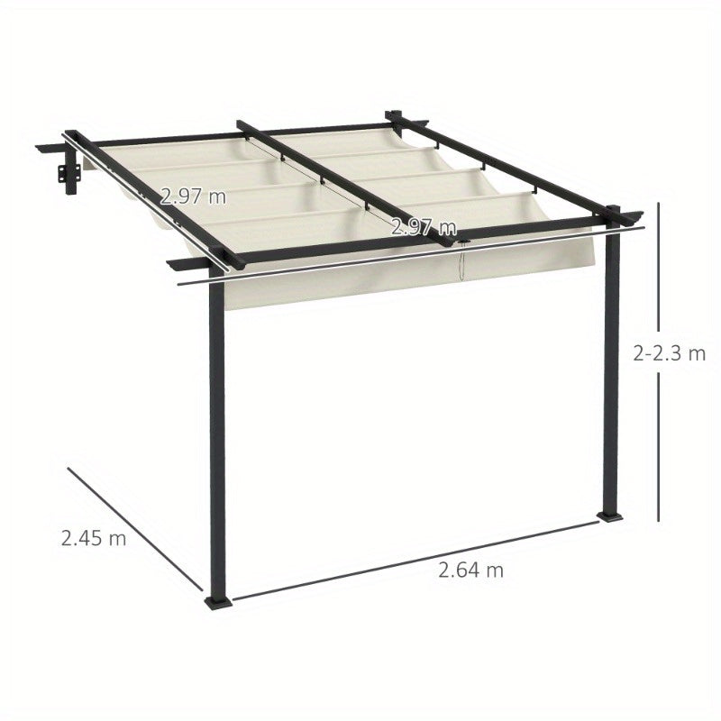 Pergola – Tuinpaviljoen – Overkapping – Prieel – Terrasoverkapping – Verstelbaar Dak – Windbestendig – 3x3 Meter – Crèmekleurig Frame
