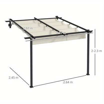 Pergola – Tuinpaviljoen – Overkapping – Prieel – Terrasoverkapping – Verstelbaar Dak – Windbestendig – 3x3 Meter – Crèmekleurig Frame