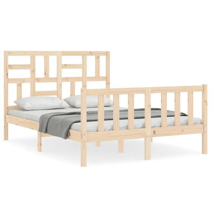Full/Double Bed Frame with Headboard - Heavy-Duty Solid Pine Wood Construction, Easy Assembly, Modern Platform Bed Frame for Bedroom - Sturdy Furniture for Couples & Families, Contemporary Style, Natural Finish