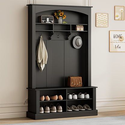 Halopberger – Kapstok – Schoenenkast – Opbergmeubel – Zitbank – Duurzaam Bamboe – Minimaal 3,2 Kubieke Voet Opbergruimte – Zwart Modern Design