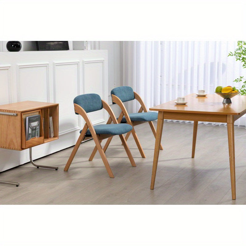 Klapstoel – Vouwstoel – Opvouwbare Stoel – Eettafelstoel – Stoel – Stevig Beukenhouten Frame – Zachte Afneembare Kussens – Set van 2 – Ruimtebesparend & Comfortabel – Modern Blauw