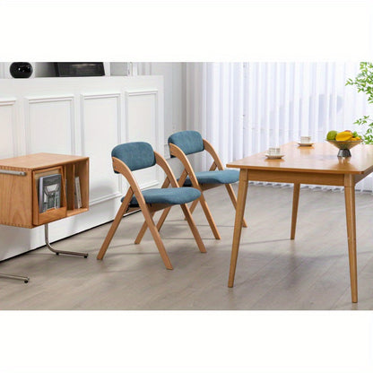Klapstoel – Vouwstoel – Opvouwbare Stoel – Eettafelstoel – Stoel – Stevig Beukenhouten Frame – Zachte Afneembare Kussens – Set van 2 – Ruimtebesparend & Comfortabel – Modern Blauw