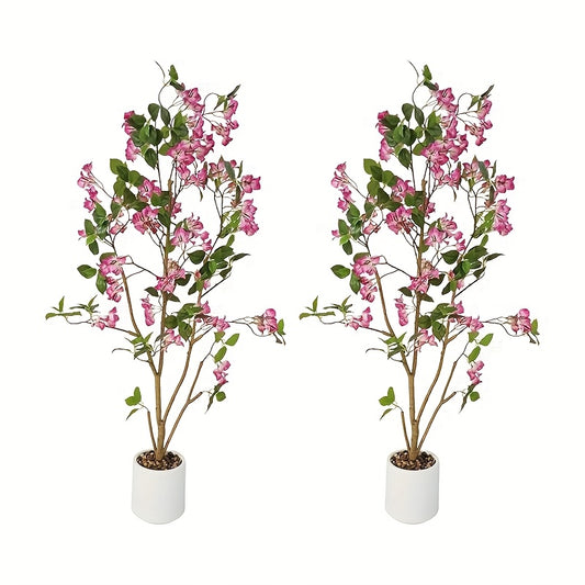 2-Pack Realistic Artificial Bougainvillea Tree with Blooming // flowers - 120cm Large Faux Plants for indoor/Outdoor, Potted all-Season Plastic Trees for home, Wedding, Patio Decoration (No Container Included)