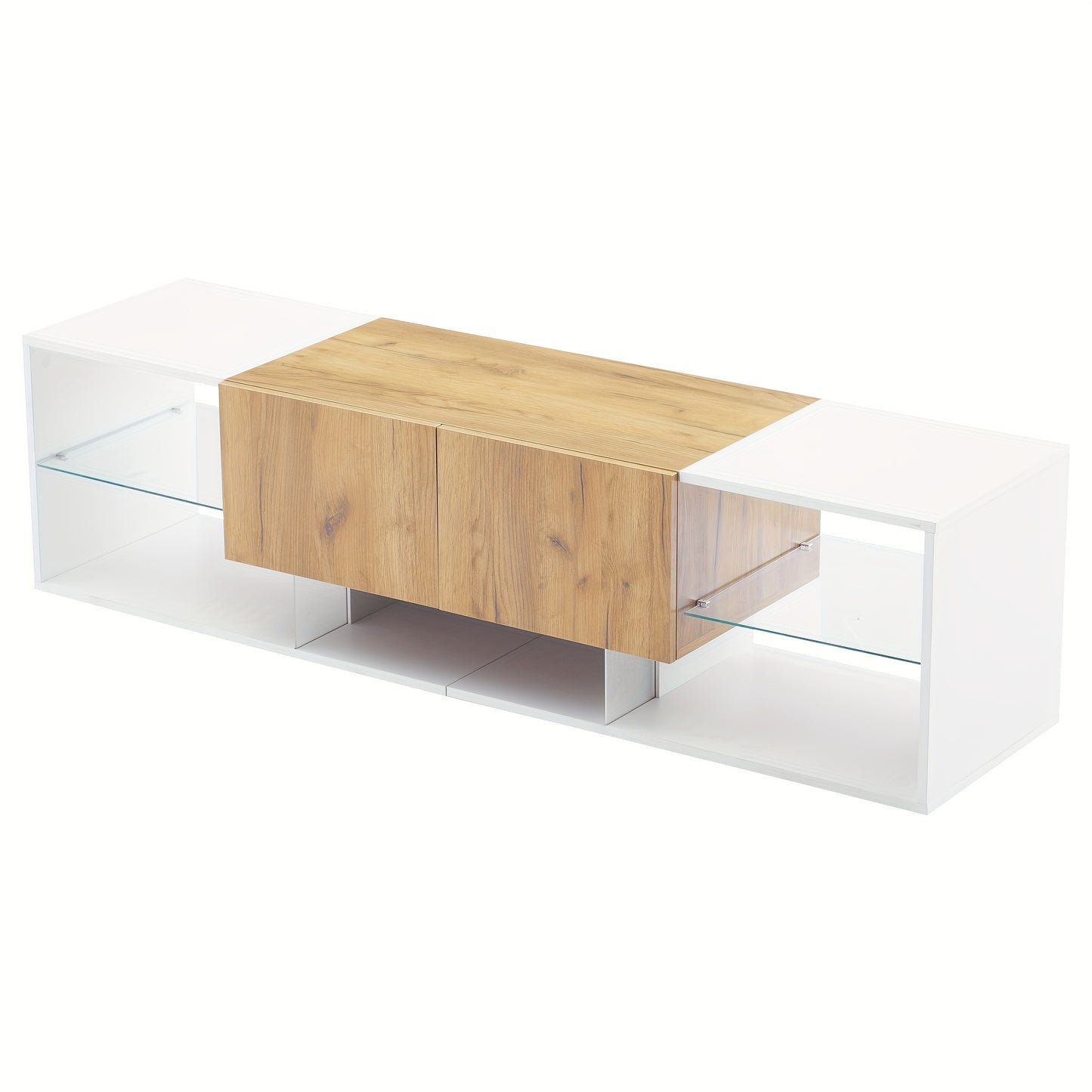Heavy-Duty Metal TV Stand for up to 70-Inch TVs - Modern Entertainment Center with Glass Panel Shelf & 2 Storage Drawers, Sturdy Construction, Easy Assembly Living Room/Bedroom Media Console - White, Tv Table for Living Room