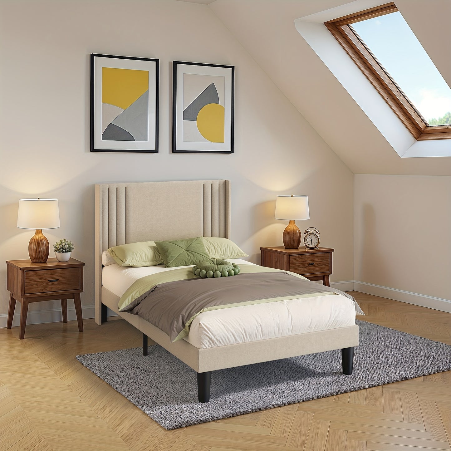 Bedframe – Bedbank – Slaapbank – Tweekepersoonsbed – 120x200 cm – Gestoffeerd Zacht Hoofdbord – Stevige Hardhouten Metalen Constructie – 20 cm Opbergruimte Onder Bed
