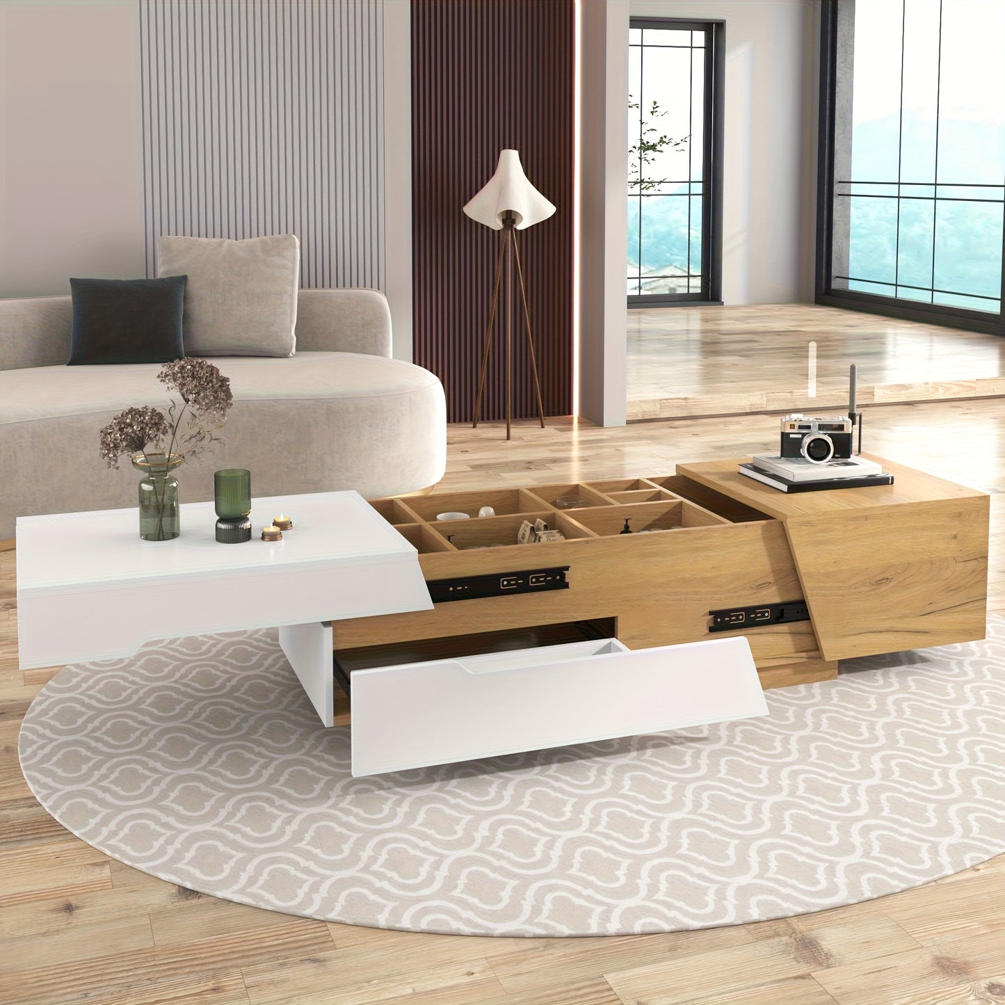 Uitschuiftafel – Salontafel – Klaptafel – Vouwtafel – Eettafel – Verborgen Opbergruimte – Volledig Voorgemonteerd
