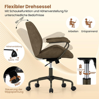 Bureaustoel – Bureaustoel Ergonomisch – Draaistoel – Computerstoel – Stoel Met Armleuning – Olijfgroen – Verstelbare Hoogte 45-52 cm – Kantelfunctie 90°-120°