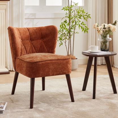 Brown Velvet Accent Chair in Mid-Century Modern Style, Featuring a Wingback Design, Button-Tufted Upholstery, Plush Thick Cushion, And Durable Wooden Legs, Ideal for Your Living Room, Bedroom, Guest Room, Or Home Office.