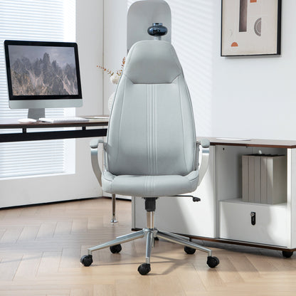 Ergonomische Bureaustoel – Bureaustoel – Werkstoel – Kantelstoel – Draaistoel – Verstelbare Hoogte – Kantelfunctie – Grijs – Microvezel – RVS Frame