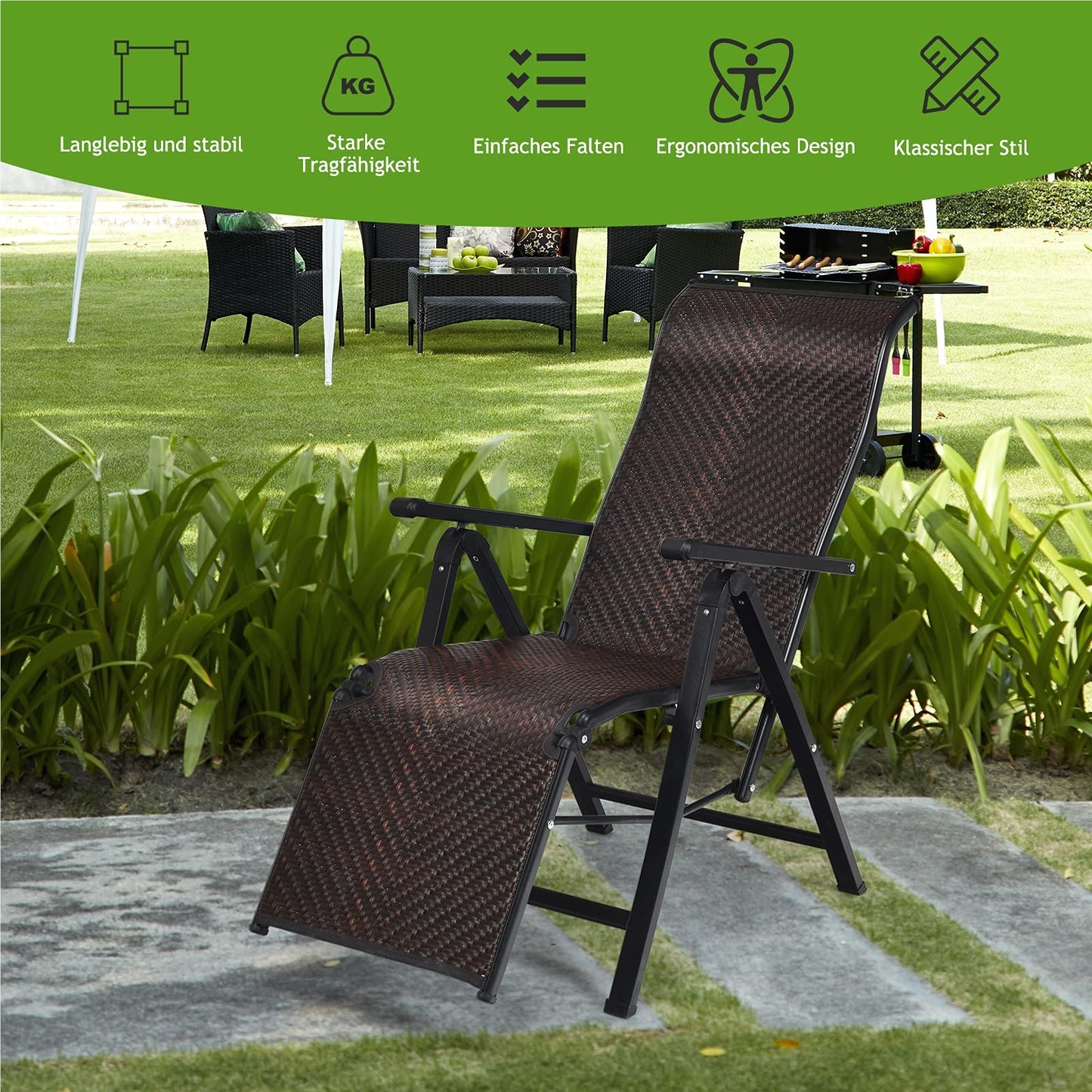 Ligbed – Ligstoel – Zonnebed – Tuinstoel – Lounger – Set Van 2 – Verstelbare Rugleuning – Weerbestendig PE Rattan