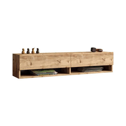 tv-meubel – tv-kast – lowboard – zwevend meubel – hangend tv-meubel – rustiek eiken – met 2 open vakken – MDF melamine coating