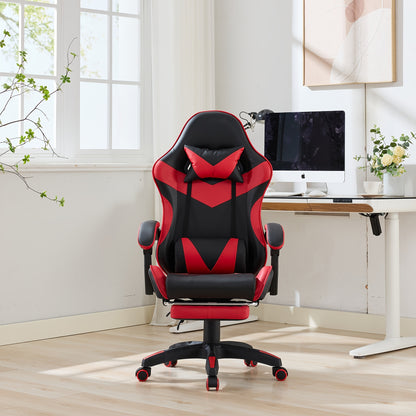 360° Rotating Racing  Design Lounge Chair, Gaming Chair, High-back Office Chair, Height Adjustable, with Wheels, Footrest, Headrest And Lumbar Support.
