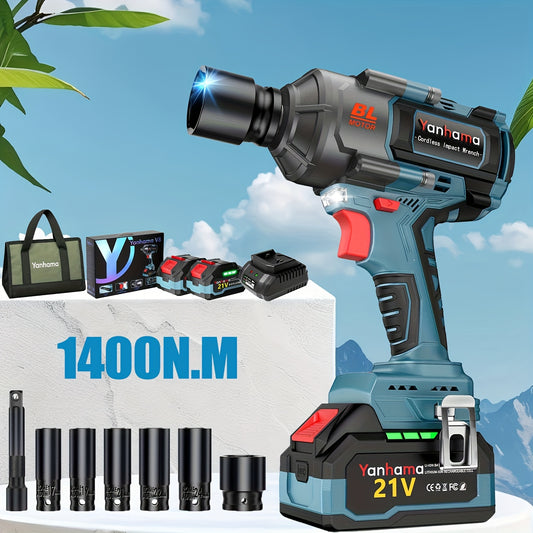 Accuboormachine – Klopboormachine – Schroefboormachine – Boormachine – Slagmoersleutel – 600W Krachtige Motor – 2 Verwisselbare 21V Batterijen – Inclusief Dopsleutelset en Draagtas – Blauw