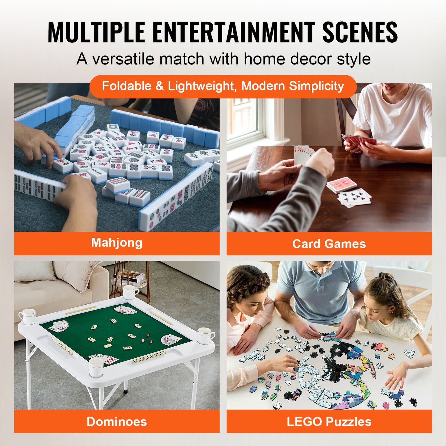Vouwtafel – Speltafel – Kaarttafel – Mahjongtafel – Opvouwbare Tafel – 4 Bekerhouders – Duurzaam HDPE Blad