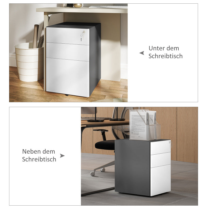 rollcontainer – mobiele ladekast – kantoorkast – archiefkast – ladeblok – afsluitbaar slot – stevig koudgewalst staal – 39x48x59 cm – grijs