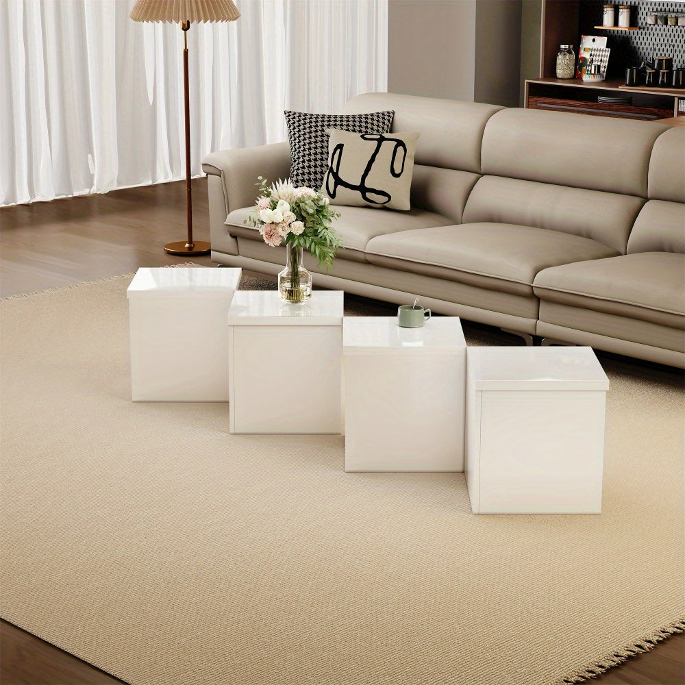 Coffee table, DIY coffee table, High-gloss table top, Free combination, The collection consists of four small tables with dimensions of 81 x 81 x 40cm to satisfy your DIY pleasure and enhance your life!