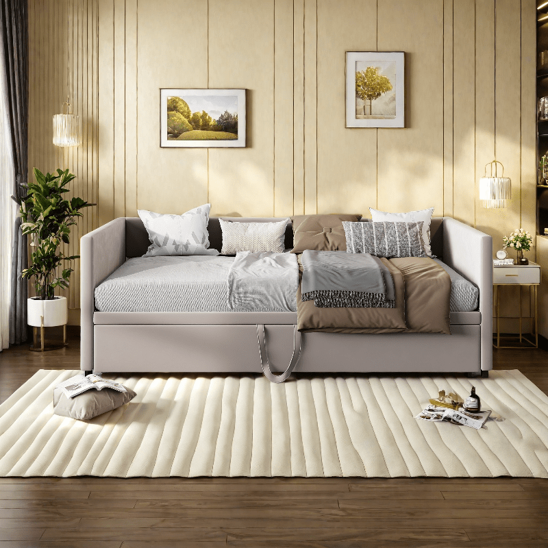 Bedbank – Slaapbank – Uitschuifbaar Bed – Sofa Bed – Tweezits Slaapbank – Uitschuifbaar 90/180x200 cm – Fluwelen Bekleding met Lattenbodem