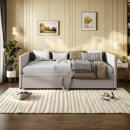 Bedbank – Slaapbank – Uitschuifbaar Bed – Sofa Bed – Tweezits Slaapbank – Uitschuifbaar 90/180x200 cm – Fluwelen Bekleding met Lattenbodem